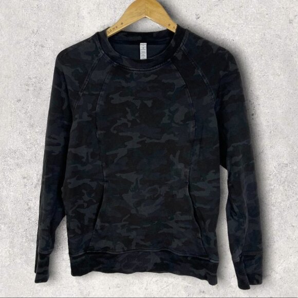 Lululemon 2019 Camouflage Crew Neck Scuba Sweatshirt Pocket Camo Size 8 Sweater - Picture 3 of 9